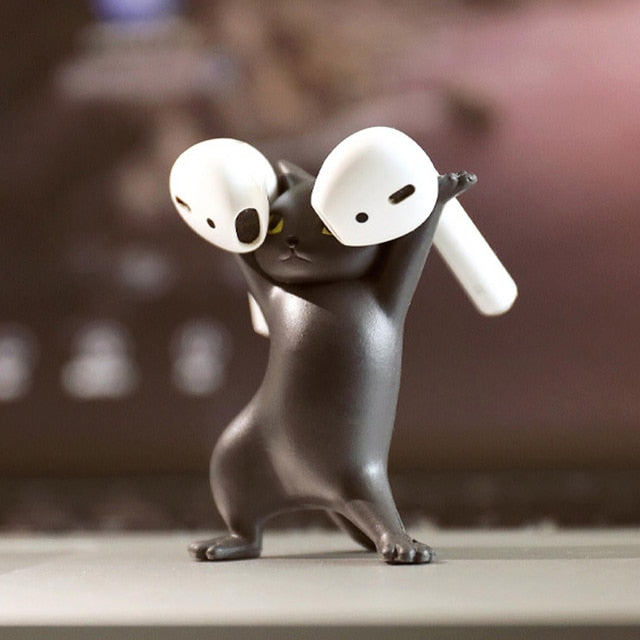 This dancing cat holds your AirPods –